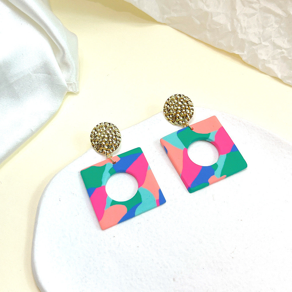 Multicolor Square Clay Earring