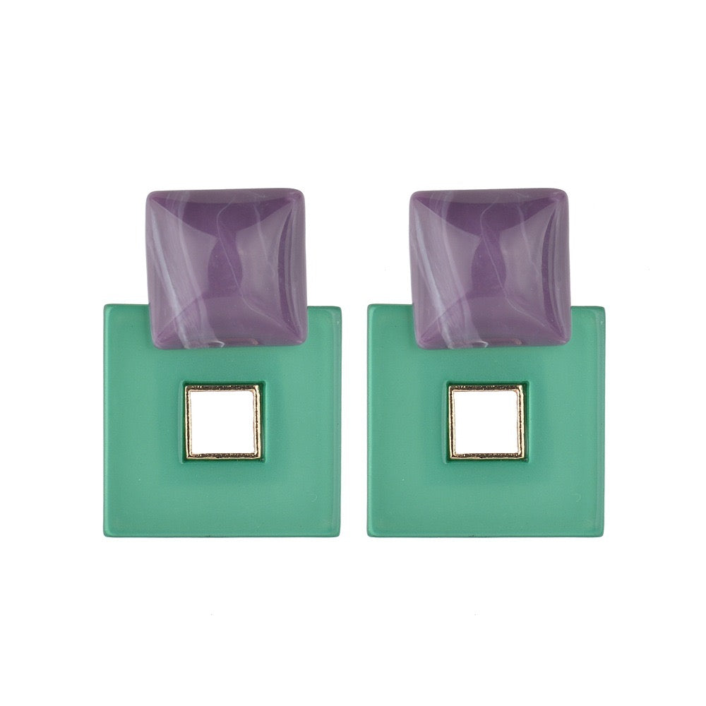 Square Contrast Color Earring