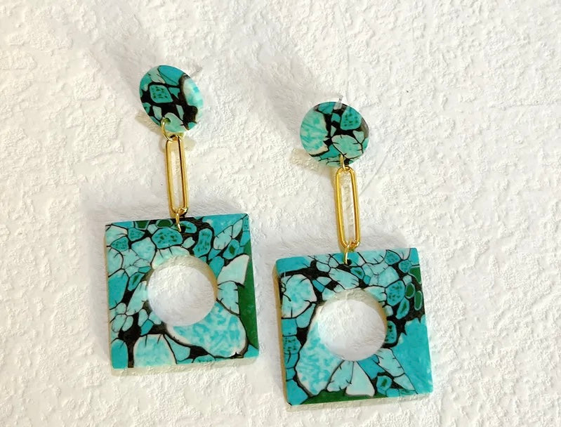 Turquoise Square Clay Earring